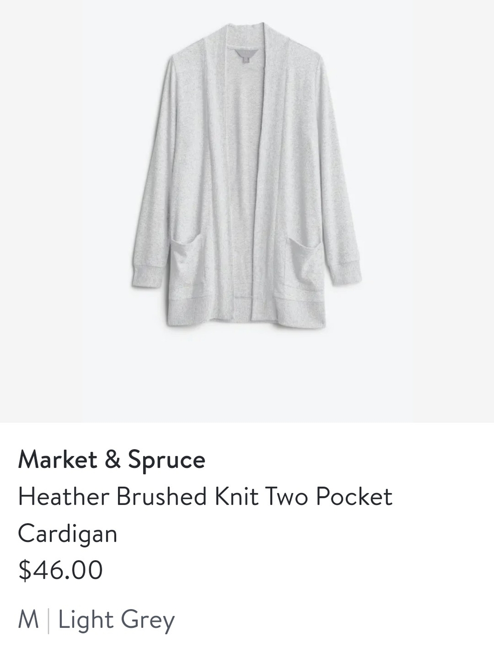 Market & Spruce Open-Front Heather Knit Cardigan — Light Grey